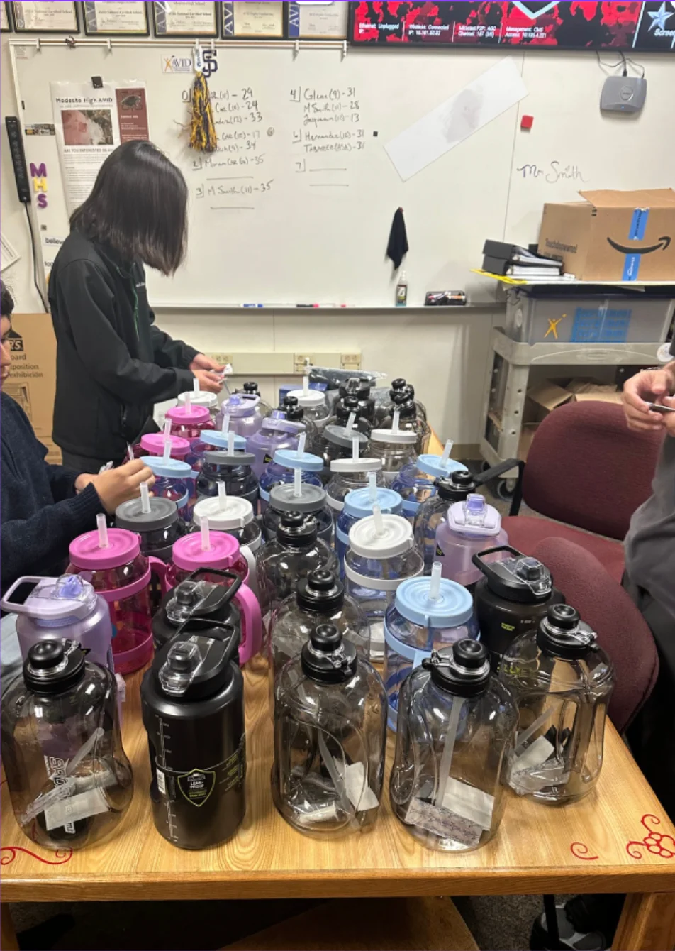 Water bottles prepared for distribution