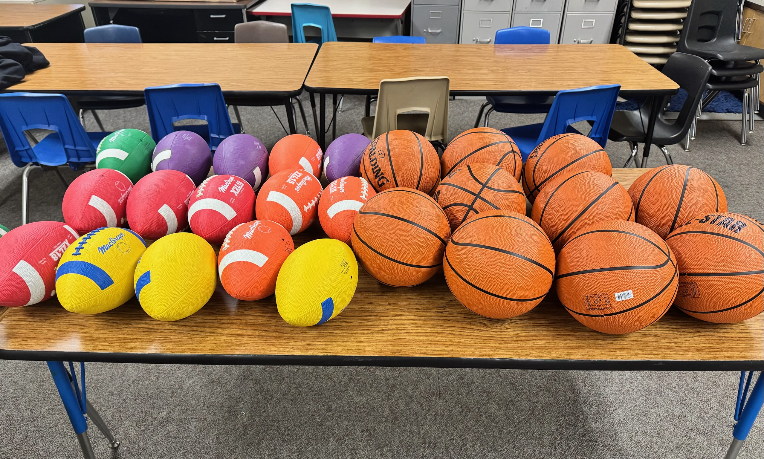 Colorful stuffed animals and educational games